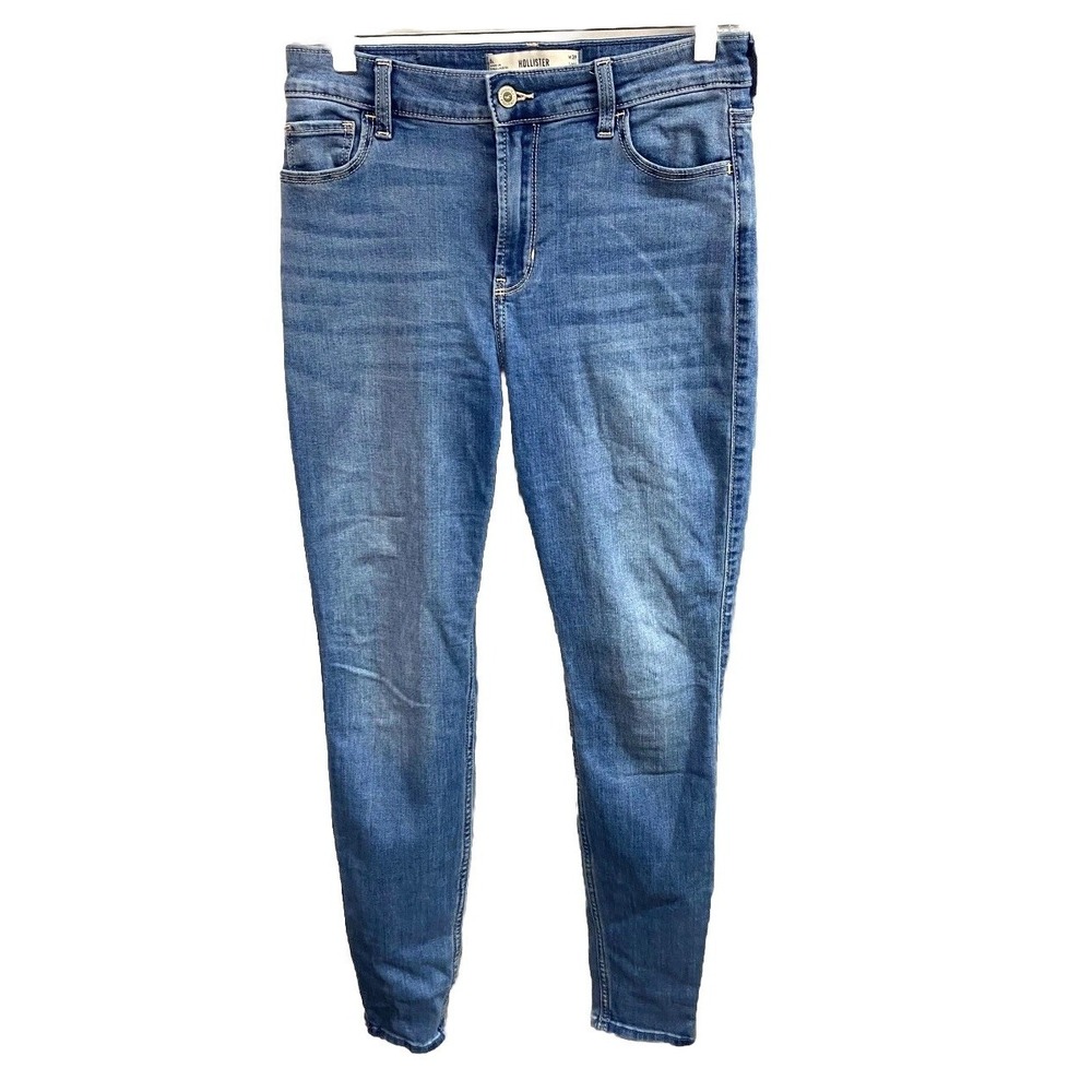Hollister High Rise Super Skinny Jeans Womens 29 Long Blue Whiskering Denim Logo